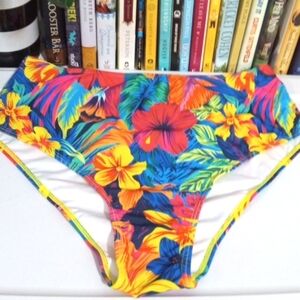 MULTICOLOR FLORAL TROPICAL HIGH WAIST BIKINI BOTTOMS SIZE 1XL NWOT